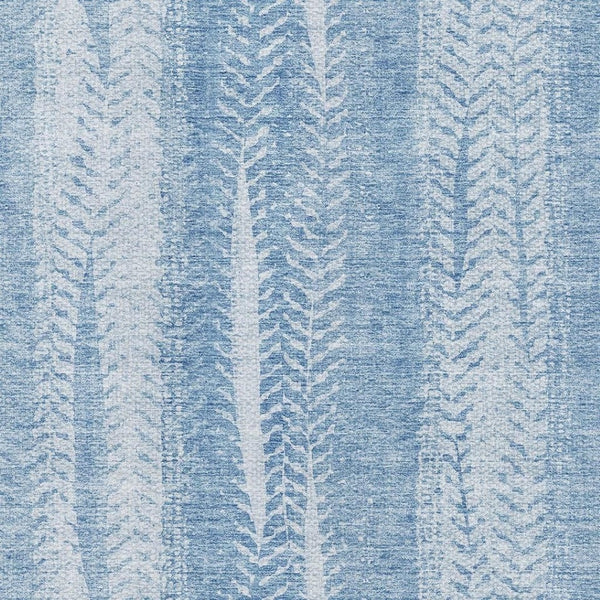HomeRoots 9' X 12' Washable Sky Blue & Ivory Striped Area Rug with UV Protection for High-Traffic Spaces 656536