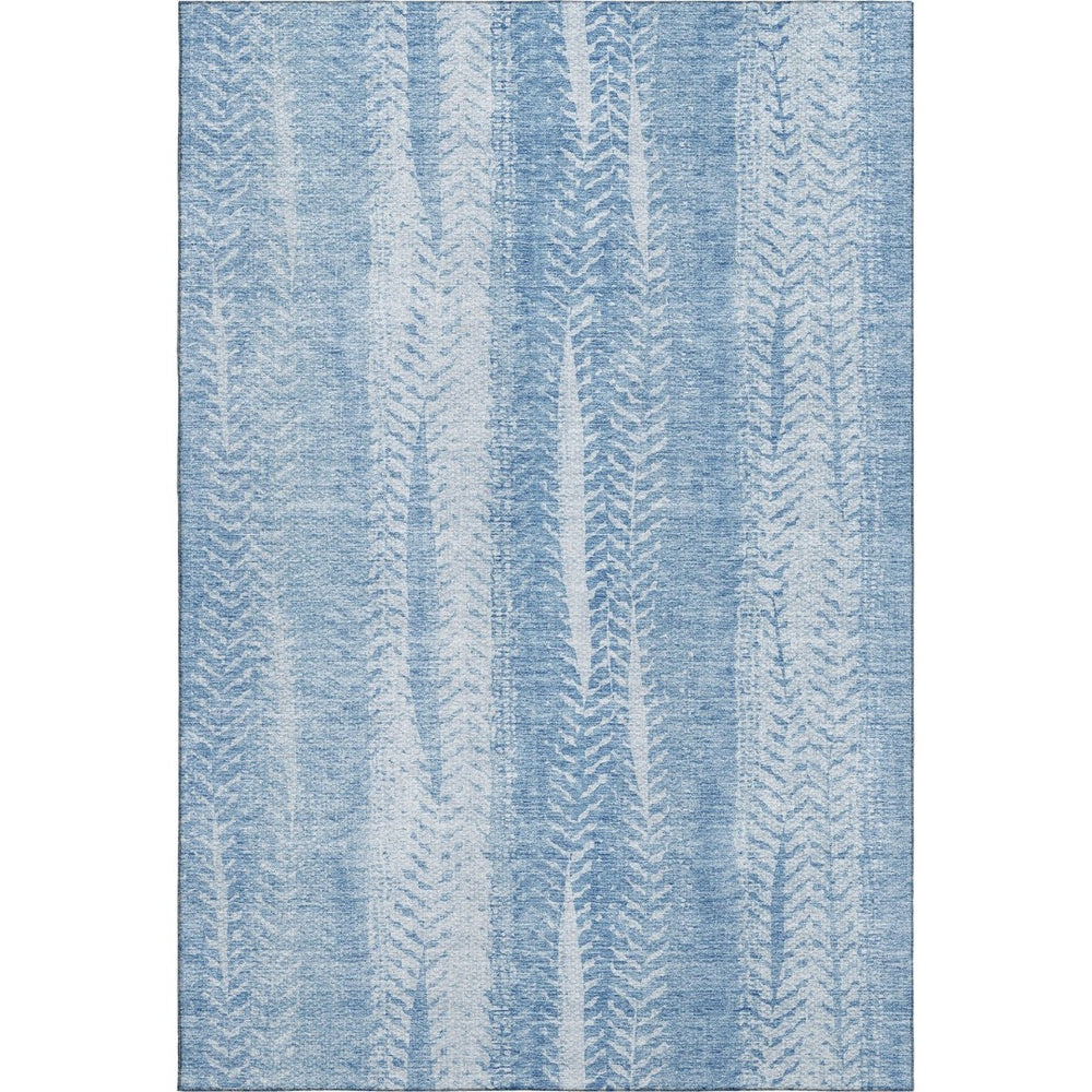 HomeRoots 9' X 12' Washable Sky Blue & Ivory Striped Area Rug with UV Protection for High-Traffic Spaces 656536