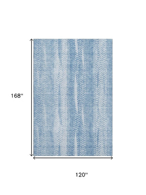 HomeRoots 10' X 14' Sky Blue & Ivory Striped Washable Area Rug with UV Protection for Homes with Kids & Pets 656537