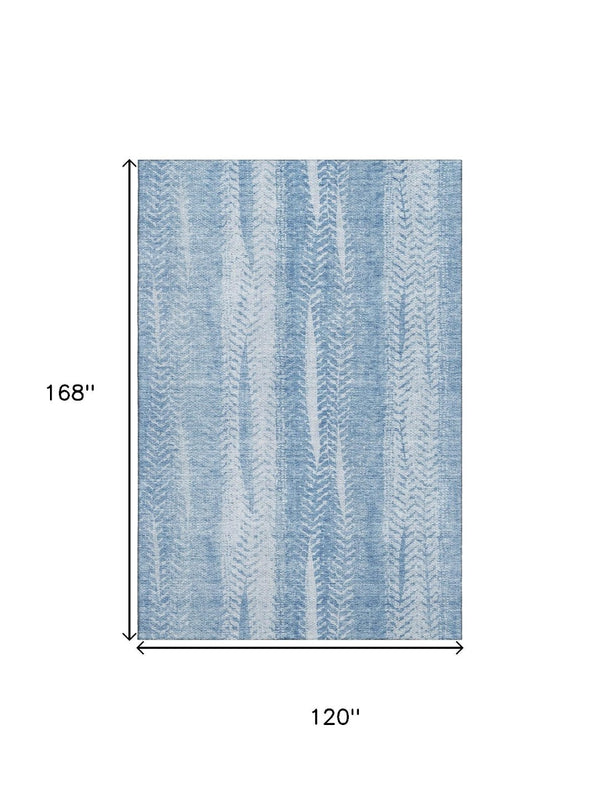 HomeRoots 10' X 14' Sky Blue & Ivory Striped Washable Area Rug with UV Protection for Homes with Kids & Pets 656537