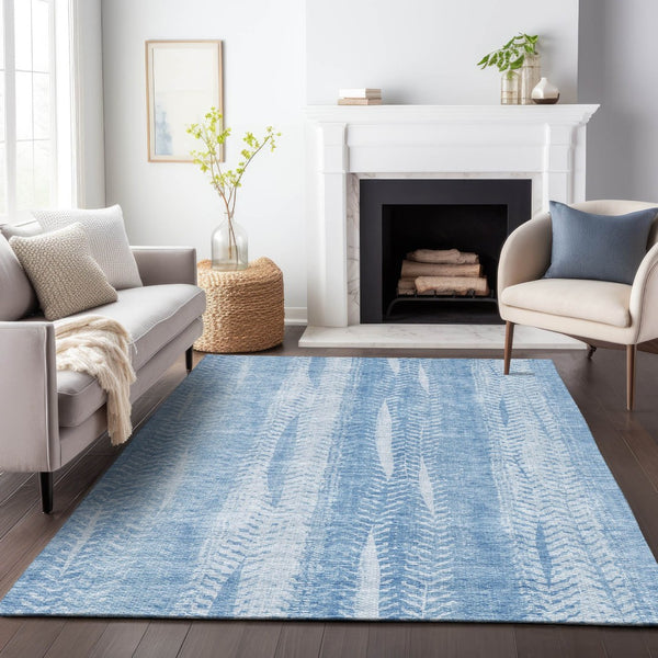HomeRoots 10' X 14' Sky Blue & Ivory Striped Washable Area Rug with UV Protection for Homes with Kids & Pets 656537