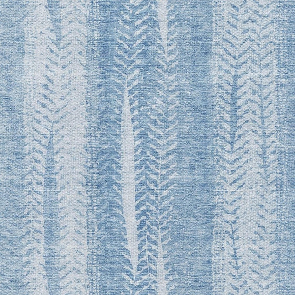 HomeRoots 10' X 14' Sky Blue & Ivory Striped Washable Area Rug with UV Protection for Homes with Kids & Pets 656537