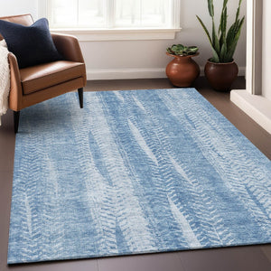 HomeRoots 10' X 14' Sky Blue & Ivory Striped Washable Area Rug with UV Protection for Homes with Kids & Pets 656537