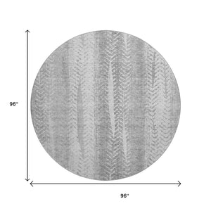 HomeRoots 8' Stylish Silver & Gray Striped Round Rug - Washable, UV Protected, Stain Resistant for Busy Homes 656540