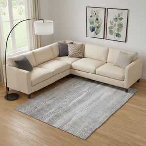 HomeRoots 8' X 10' Stylish Silver and Gray Striped Washable Area Rug with UV Protection – Perfect for Any Space! 656541