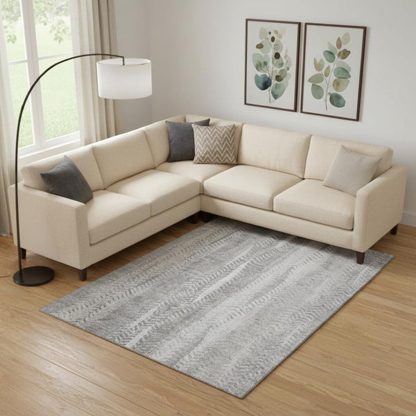 HomeRoots 8' X 10' Stylish Silver and Gray Striped Washable Area Rug with UV Protection – Perfect for Any Space! 656541