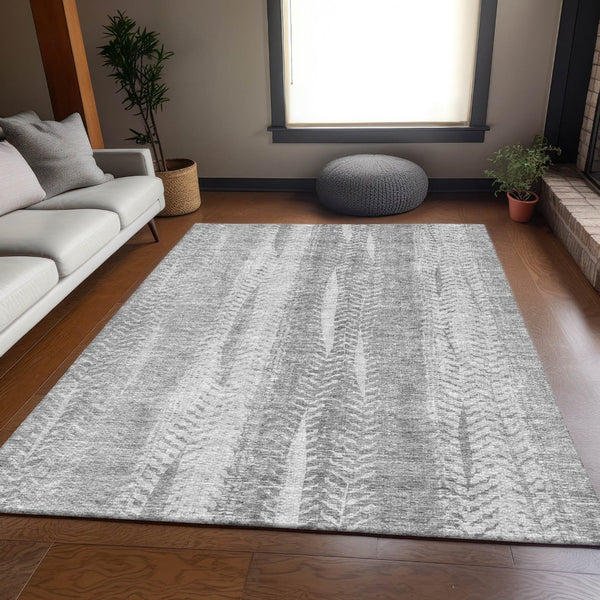 HomeRoots 10' X 14' Washable Silver and Gray Striped Area Rug with UV Protection - Durable, Stylish, Easy-Care Design 656543