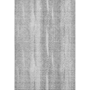 HomeRoots 10' X 14' Washable Silver and Gray Striped Area Rug with UV Protection - Durable, Stylish, Easy-Care Design 656543
