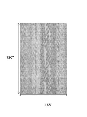 HomeRoots 10' X 14' Washable Silver and Gray Striped Area Rug with UV Protection - Durable, Stylish, Easy-Care Design 656543