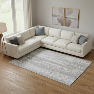 HomeRoots 10' X 14' Washable Silver and Gray Striped Area Rug with UV Protection - Durable, Stylish, Easy-Care Design 656543