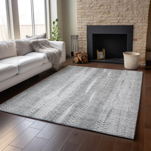 HomeRoots 10' X 14' Washable Silver and Gray Striped Area Rug with UV Protection - Durable, Stylish, Easy-Care Design 656543