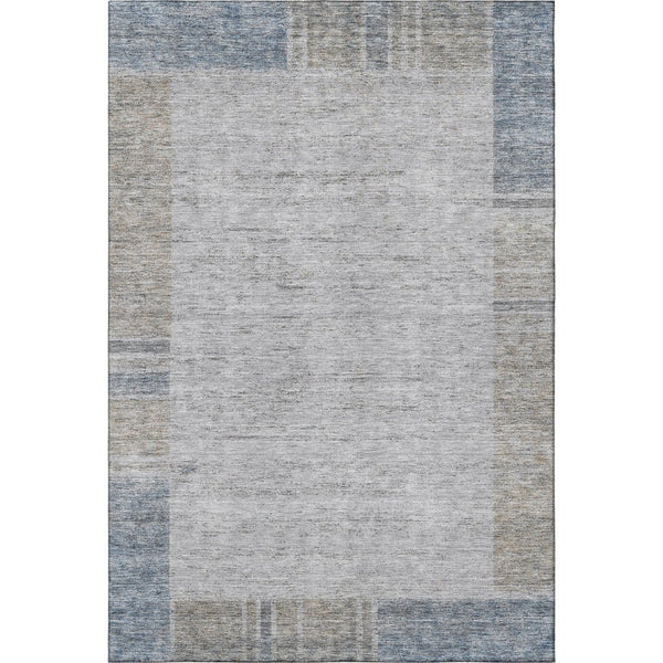 HomeRoots 5' X 8' Taupe and Blue Geometric Area Rug - Washable, UV Protected, Perfect for High-Traffic Spaces! 656545