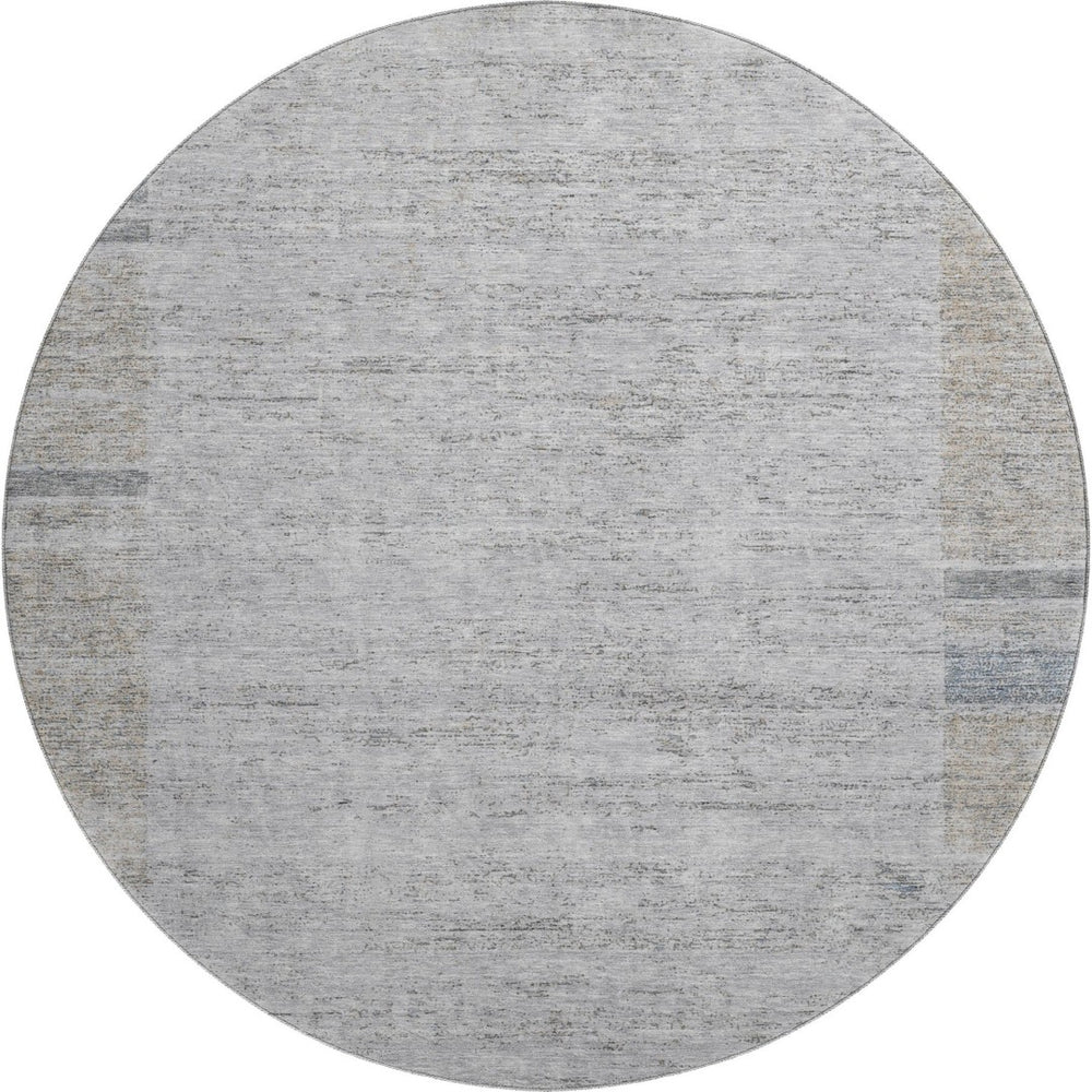 HomeRoots 8' Taupe and Blue Geometric Round Rug - Washable, UV-Protected, Perfect for High-Traffic Areas! 656546