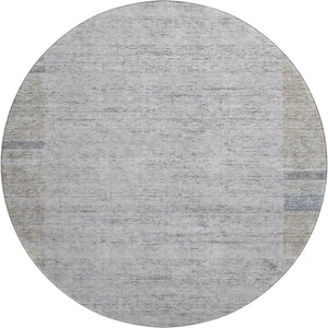 HomeRoots 8' Taupe and Blue Geometric Round Rug - Washable, UV-Protected, Perfect for High-Traffic Areas! 656546