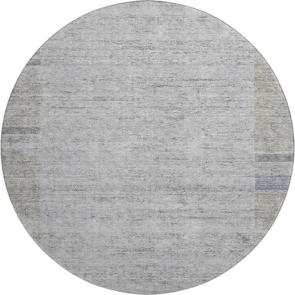 HomeRoots 8' Taupe and Blue Geometric Round Rug - Washable, UV-Protected, Perfect for High-Traffic Areas! 656546