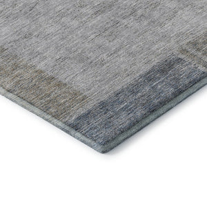 HomeRoots 8' Taupe and Blue Geometric Round Rug - Washable, UV-Protected, Perfect for High-Traffic Areas! 656546