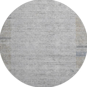 HomeRoots 8' Taupe and Blue Geometric Round Rug - Washable, UV-Protected, Perfect for High-Traffic Areas! 656546