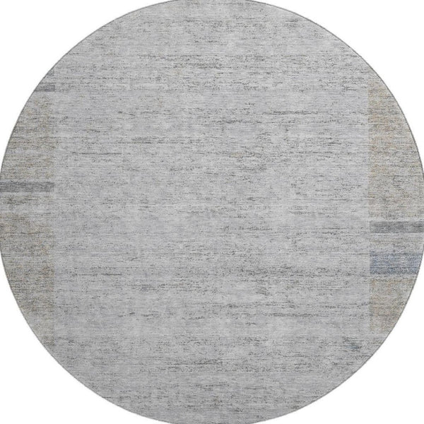 HomeRoots 8' Taupe and Blue Geometric Round Rug - Washable, UV-Protected, Perfect for High-Traffic Areas! 656546