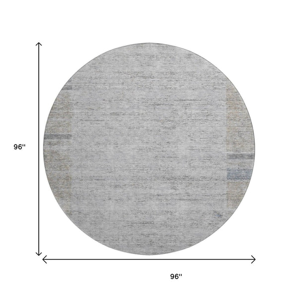 HomeRoots 8' Taupe and Blue Geometric Round Rug - Washable, UV-Protected, Perfect for High-Traffic Areas! 656546