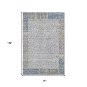 HomeRoots 8' X 10' Stylish Taupe and Blue Geometric Area Rug – Washable, UV Protected, Stain Resistant Design 656547