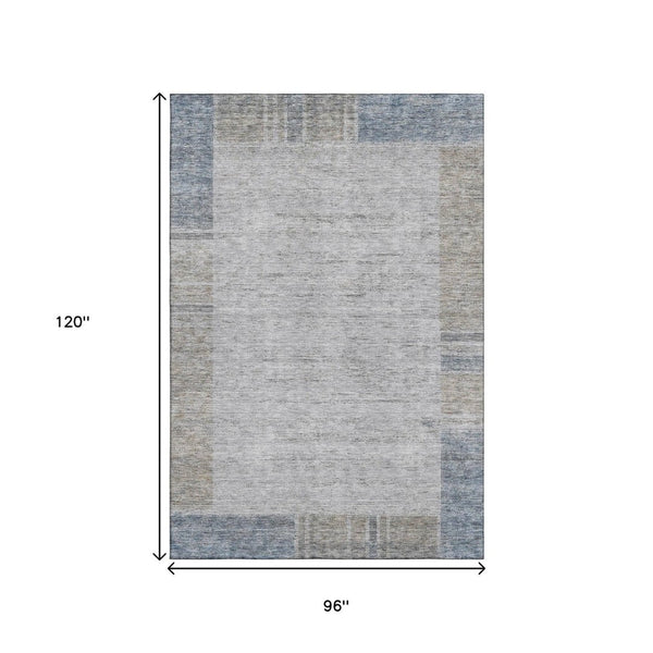 HomeRoots 8' X 10' Stylish Taupe and Blue Geometric Area Rug – Washable, UV Protected, Stain Resistant Design 656547