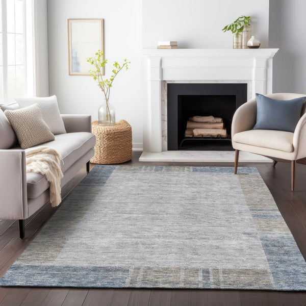 HomeRoots 8' X 10' Stylish Taupe and Blue Geometric Area Rug – Washable, UV Protected, Stain Resistant Design 656547