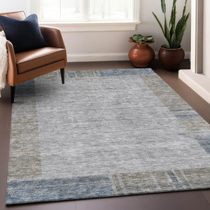 HomeRoots 8' X 10' Stylish Taupe and Blue Geometric Area Rug – Washable, UV Protected, Stain Resistant Design 656547