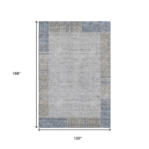 HomeRoots 10' X 14' Taupe and Blue Geometric Area Rug - Washable, UV-Protected, Durable for Busy Homes! 656549