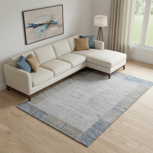 HomeRoots 10' X 14' Taupe and Blue Geometric Area Rug - Washable, UV-Protected, Durable for Busy Homes! 656549