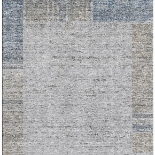 HomeRoots 10' X 14' Taupe and Blue Geometric Area Rug - Washable, UV-Protected, Durable for Busy Homes! 656549