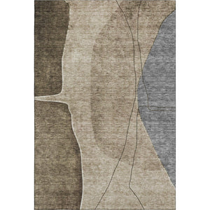 HomeRoots 9' X 12' Washable Abstract Area Rug in Brown, Beige & Blue - UV Protected, Stain Resistant, Durable 656554