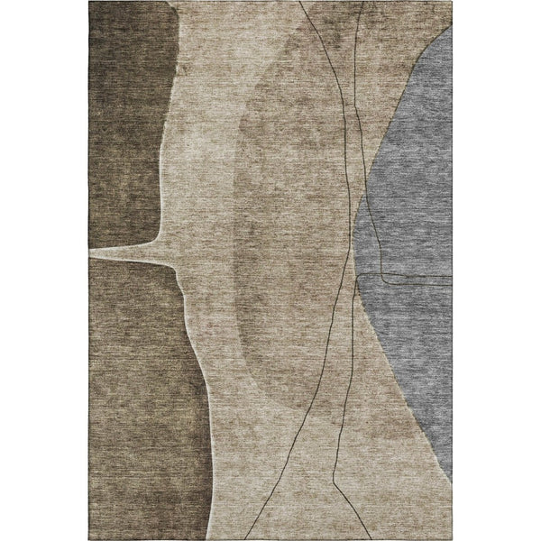 HomeRoots 10' X 14' Abstract Area Rug in Brown, Beige & Blue - Washable, UV-Protected, Durable & Stylish 656555