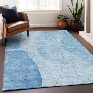 HomeRoots 5' Blue and Ivory Abstract Area Rug - Washable, UV Protected, Stain Resistant for High-Traffic Areas 656557