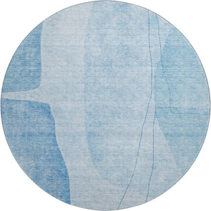 HomeRoots 8' Blue And Ivory Abstract Round Rug - Washable, UV Protected, Durable, Stain-Resistant Design 656558