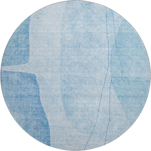 HomeRoots 8' Blue And Ivory Abstract Round Rug - Washable, UV Protected, Durable, Stain-Resistant Design 656558