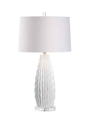 Wildwood Saguaro Ceramic Lamp With Gloss White Glaze & Clear Crystal Base — 32" Tall Ribbed Desert Accent Light 65656