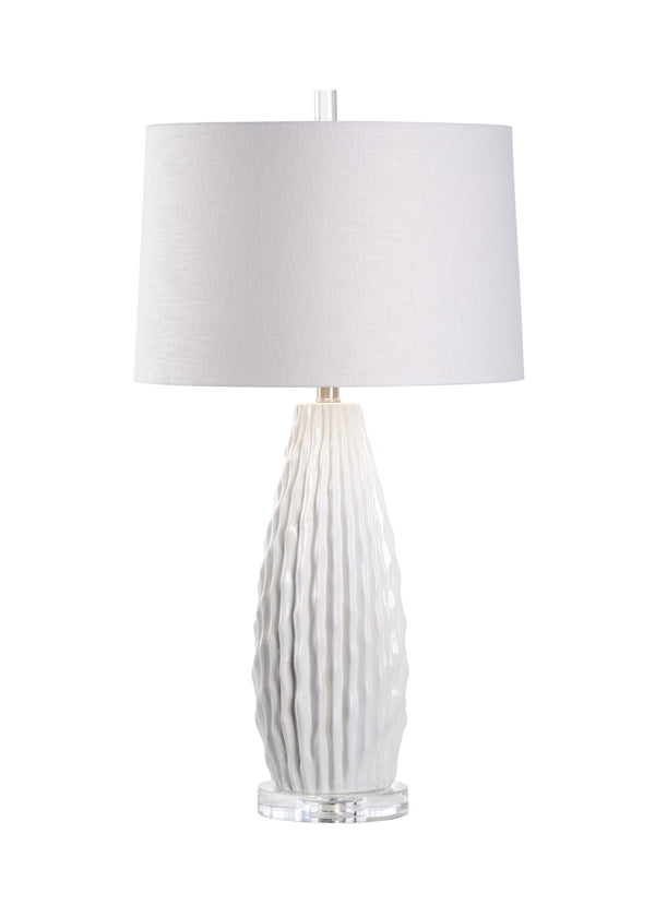 Wildwood Saguaro Ceramic Lamp With Gloss White Glaze & Clear Crystal Base — 32" Tall Ribbed Desert Accent Light 65656