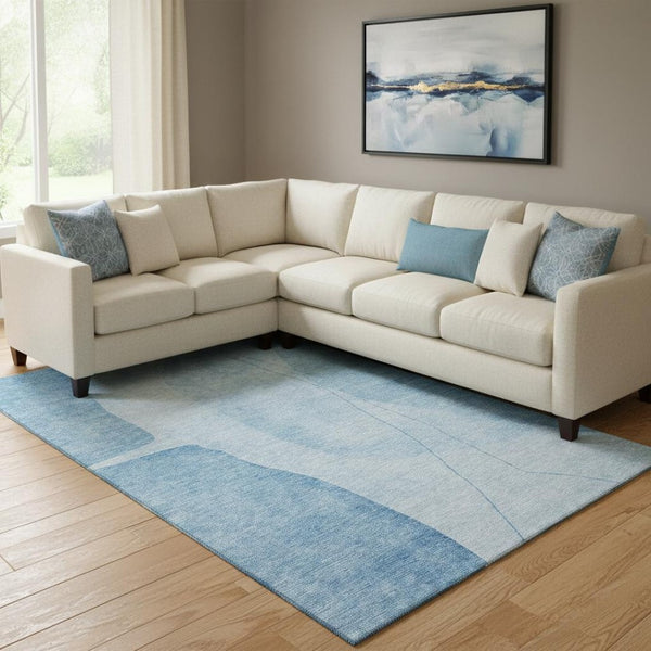 HomeRoots 9' X 12' Blue And Ivory Abstract Area Rug - Stylish, Washable, UV-Protected for Busy Homes & Pets 656560