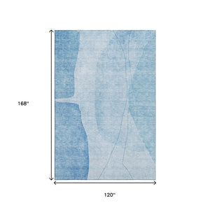 HomeRoots 10' X 14' Blue And Ivory Abstract Area Rug – Stylish, Washable, UV-Resistant for High-Traffic Spaces 656561