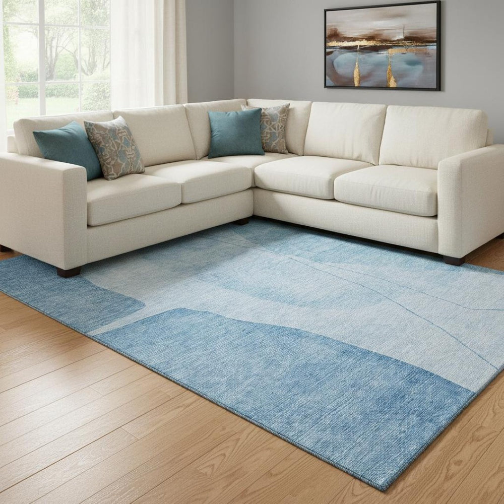 HomeRoots 10' X 14' Blue And Ivory Abstract Area Rug – Stylish, Washable, UV-Resistant for High-Traffic Spaces 656561