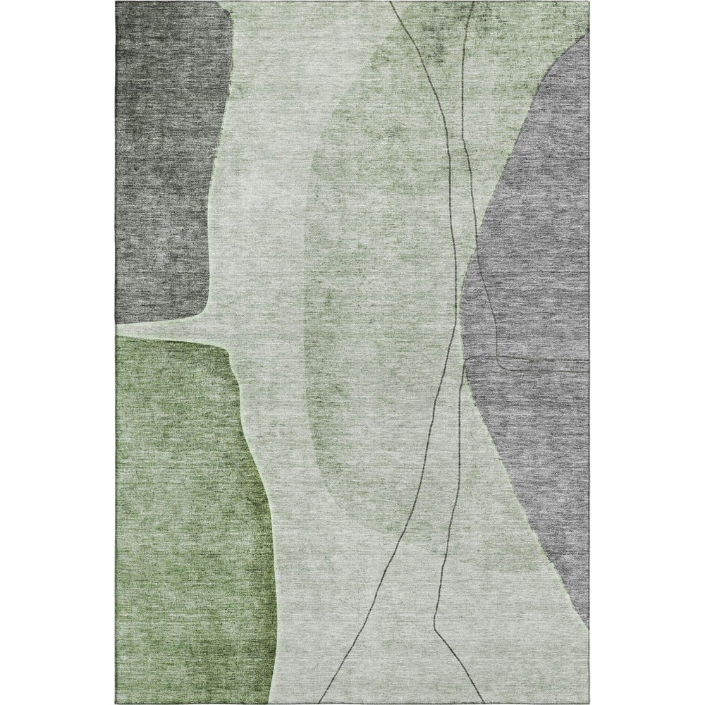 HomeRoots 5' X 8' Washable Area Rug in Green Gray Ivory – Modern, Stain-Resistant, UV Protected Design! 656563