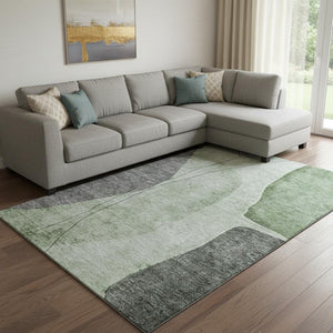 HomeRoots 8' x 10' Modern Abstract Area Rug in Green, Gray & Ivory - Washable, UV Protected & Stain Resistant! 656565