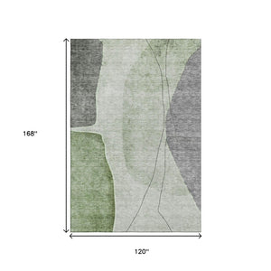 HomeRoots 10' X 14' Stylish Abstract Area Rug in Green, Gray & Ivory - Washable, Stain Resistant & UV Protected! 656567