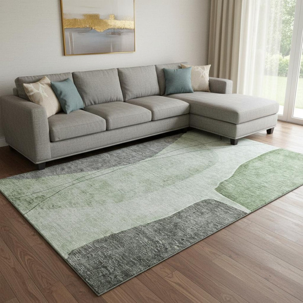 HomeRoots 10' X 14' Stylish Abstract Area Rug in Green, Gray & Ivory - Washable, Stain Resistant & UV Protected! 656567