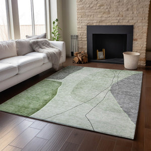 HomeRoots 10' X 14' Stylish Abstract Area Rug in Green, Gray & Ivory - Washable, Stain Resistant & UV Protected! 656567
