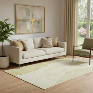 HomeRoots 5' X 8' Gold and Beige Abstract Area Rug - Washable, Stain Resistant, UV Protected for Busy Homes 656569