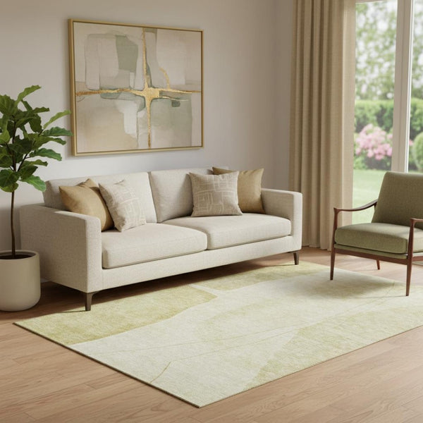 HomeRoots 5' X 8' Gold and Beige Abstract Area Rug - Washable, Stain Resistant, UV Protected for Busy Homes 656569