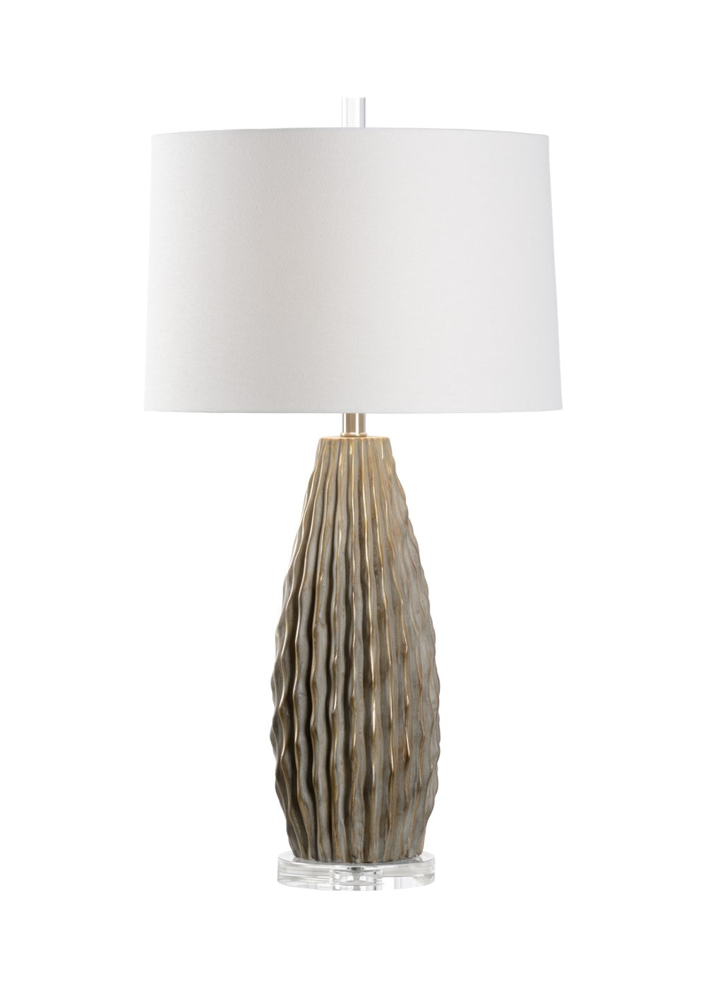 Wildwood Saguaro Ribbed Ceramic Lamp In Taupe With Gold Accents & Crystal Base — 32" Ambient Accent Lighting 65657