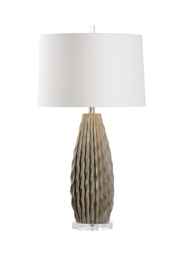 Wildwood Saguaro Ribbed Ceramic Lamp In Taupe With Gold Accents & Crystal Base — 32" Ambient Accent Lighting 65657