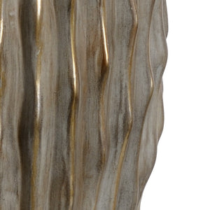 Wildwood Saguaro Ribbed Ceramic Lamp In Taupe With Gold Accents & Crystal Base — 32" Ambient Accent Lighting 65657